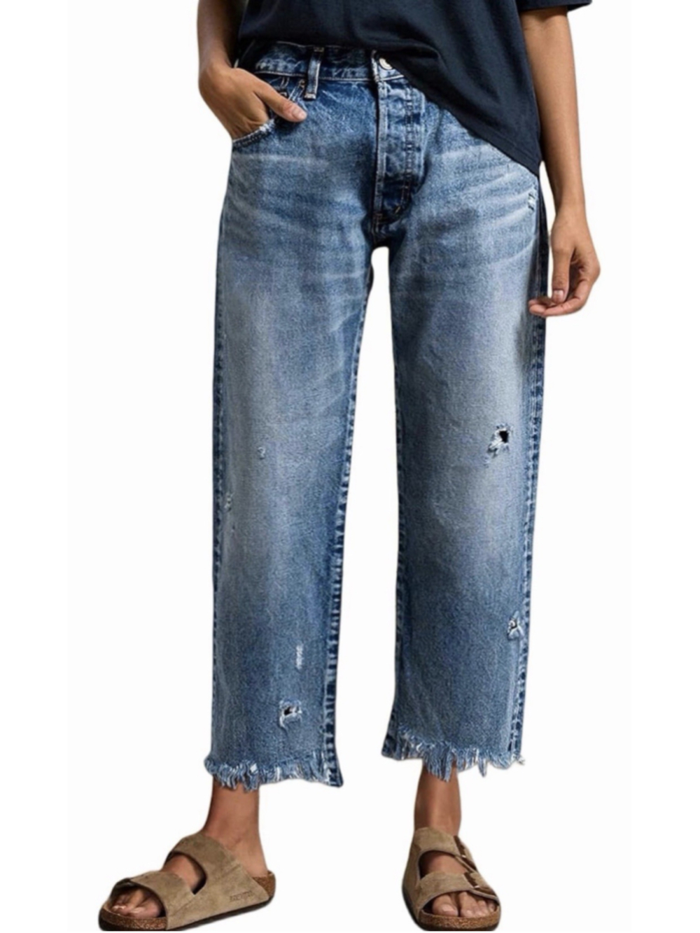 Flamingals Womens Mid Rise Straight Leg Cropped Jeans S